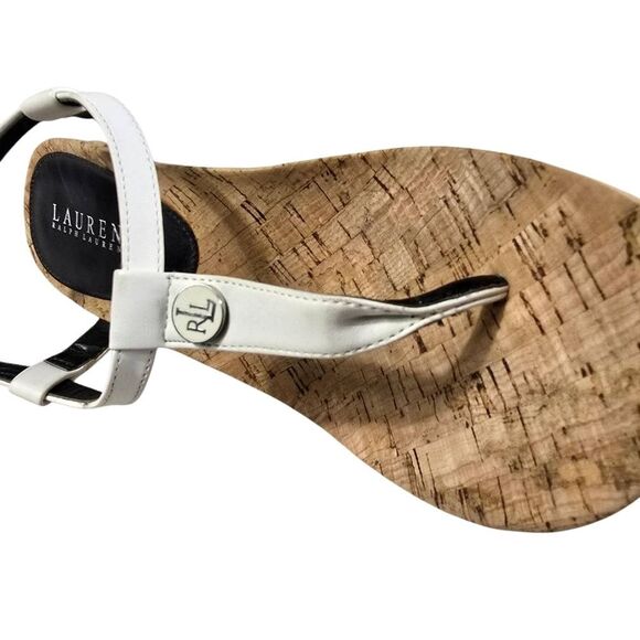 Ralph Lauren White Cork Wedge Sandals - Picture 4 of 5